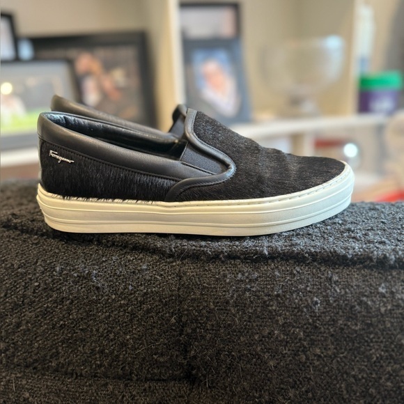 Salvatore Ferragamo Shoes - Salvatore Ferragamo Black Pony Hair and White Slip-On Loafers